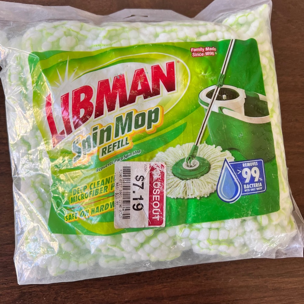 Libman‎ Spin Mop Refill Deep Cleaning Microfiber Machine Washable White Green